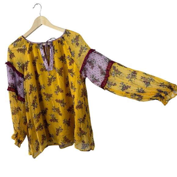 Sundance Small Floral Dreams Blouse Top Boho Yellow Gold Tassels Womens - Picture 15 of 15